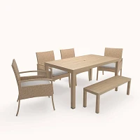 Mosaic 6 Piece Dining Set with Wicker and Faux Wood                                                                             