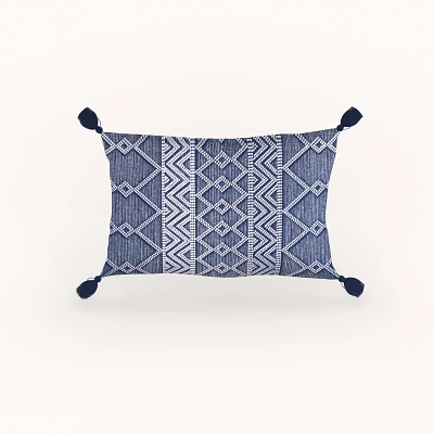 Mosaic Lumbar Patio Pillow with Corner Tassels                                                                                  