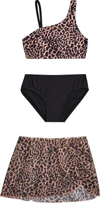 O'Rageous Girls' 3-Piece Leopard Skirt Swimsuit Set