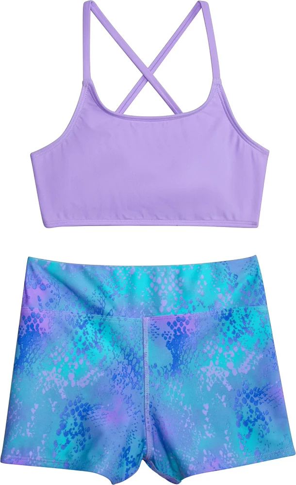 O'Rageous Girls' Shimmer Snake Bike Short 2-Piece Swimsuit