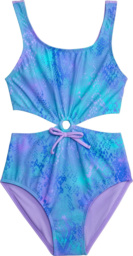 O'Rageous Girls' Shimmer Snake Keyhole 1-Piece Swimsuit