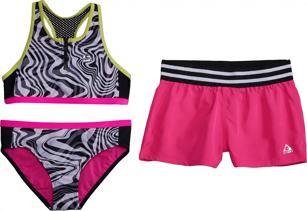 Gerry Girls' Zip-Front Three-Piece Bikini Set