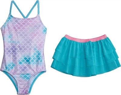 O'Rageous Kids' 4-6X Tie-dye Mermaid 2 Piece Skirt Swim Set