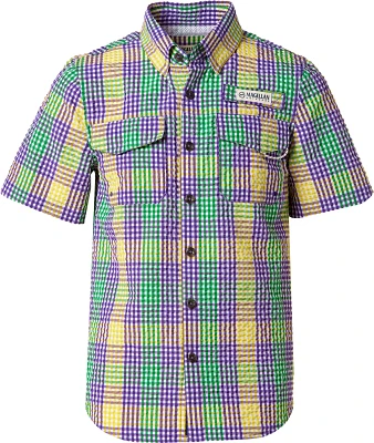Magellan Outdoors Boys' Mardi Gras Seersucker Gingham Short Sleeve Button-Down Shirt