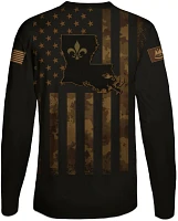 FLOGROWN Men's Great State Louisiana US Camo Flag Performance Long Sleeve Shirt