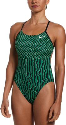 Nike Women's HydraStrong Drippy Check Cutout One Piece Swimsuit