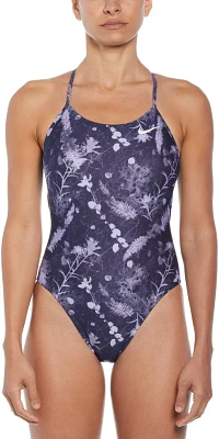 Nike Women's HydraStrong Multi Print Lace-Up Tie Back One Piece Swimsuit