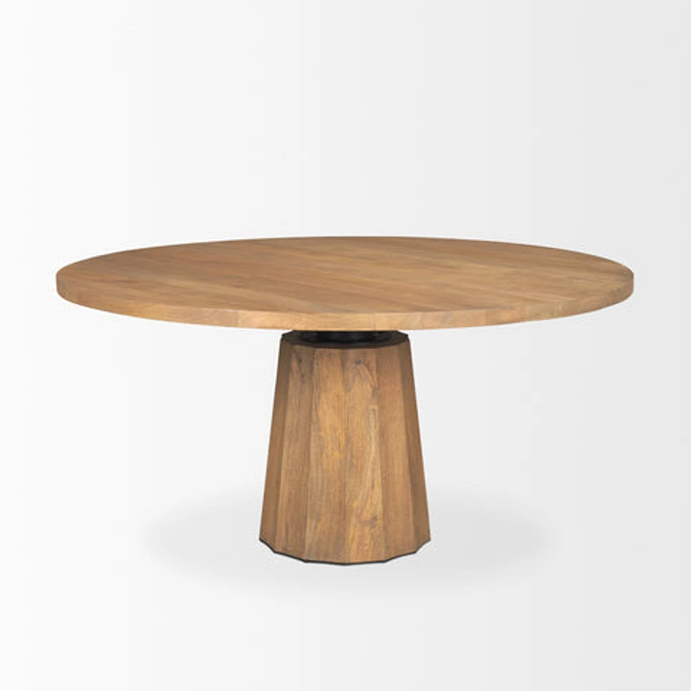Swanson 60" Light Brown Wood Round Pedestal Dining Table