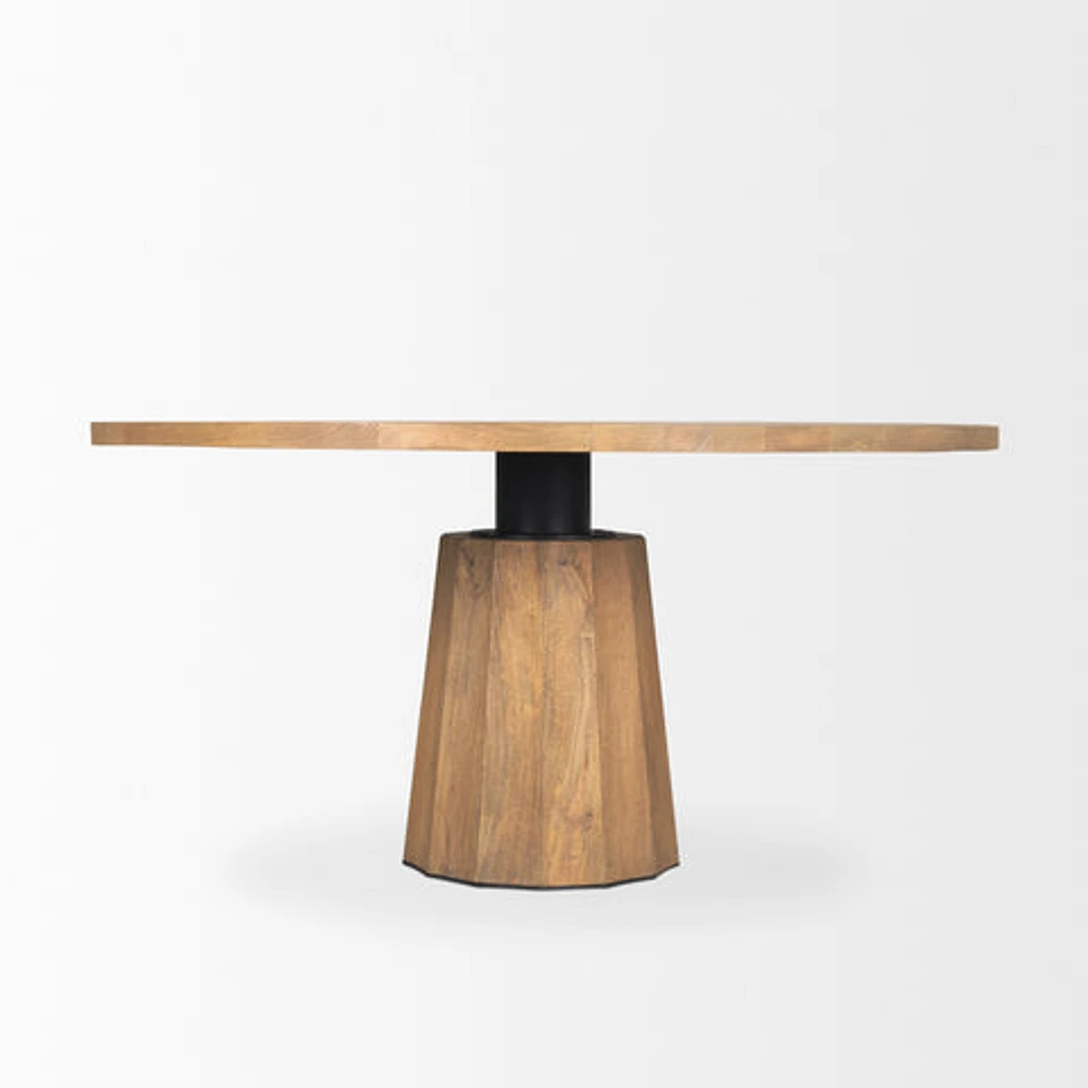 Swanson 60" Light Brown Wood Round Pedestal Dining Table
