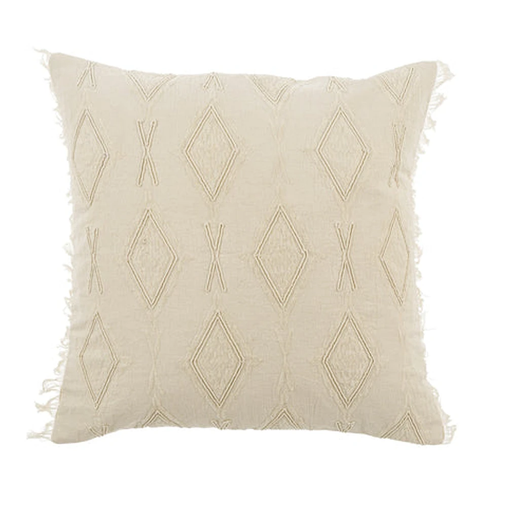 Jacquard Fringe Pillow Cream