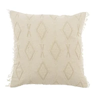 Jacquard Fringe Pillow Cream