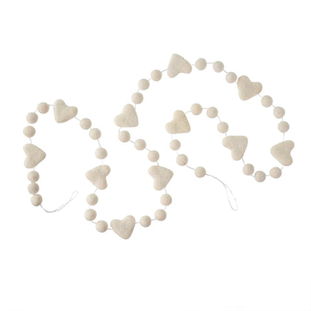 Felt Heart Pom Pom Garland - White