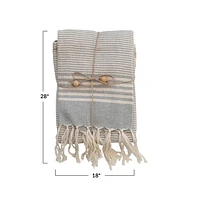 Woven Cotton Tea Towels w/ Stripes, Jute & Wood Bead Tie, 3 Styles, Se