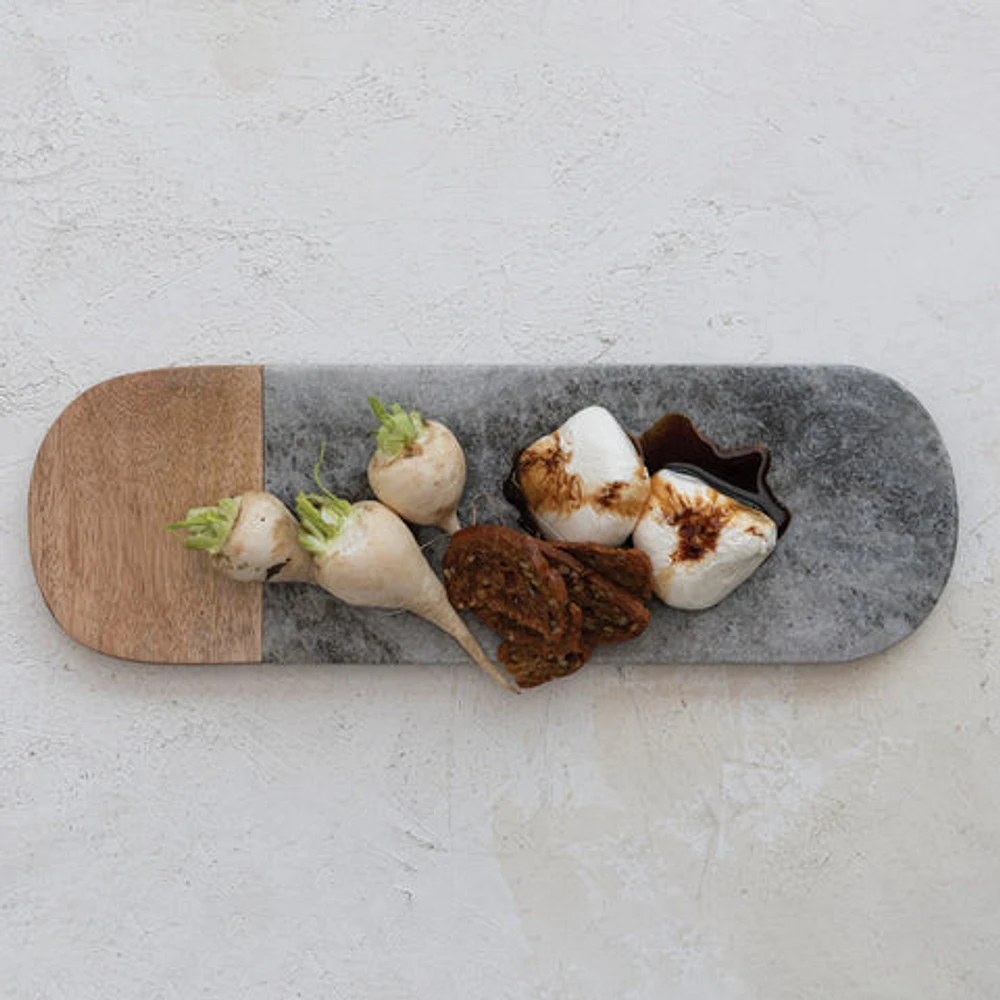 Marble & Mango Wood Serving Board, Grey & Natural