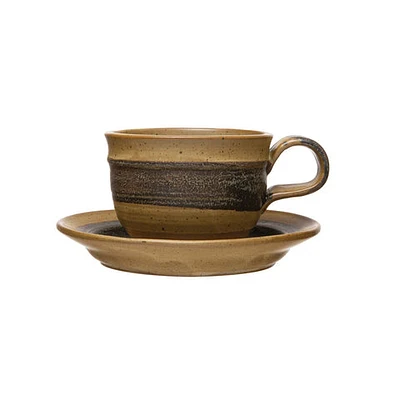 Stoneware Mug with Saucer - Set of 2