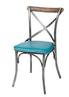 Metal Crossback Leather Cushion Seat -Peacock Blue