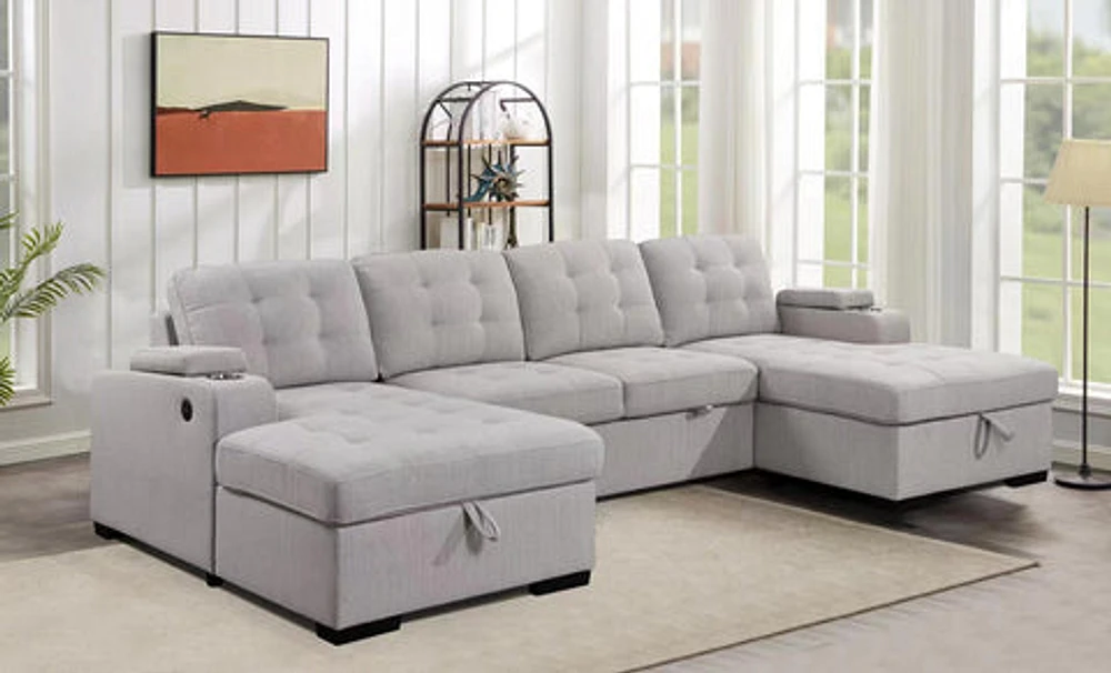 Alonso Sleeper U-shaped sectional with USB - Stone