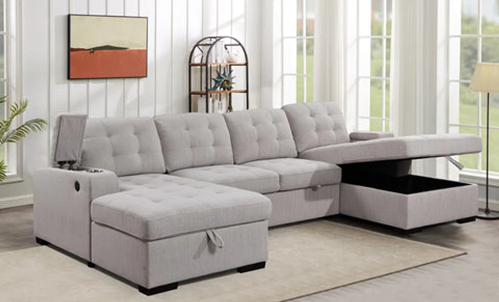 Alonso Sleeper U-shaped sectional with USB - Stone