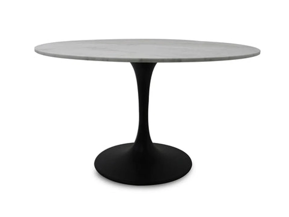 Valencia Round Dining Table - White Marble/ Sleek Matte Black Base