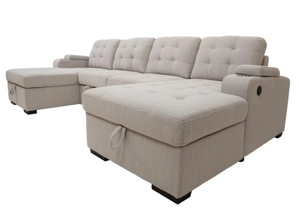 Alonso Sleeper U-shaped sectional with USB - Stone