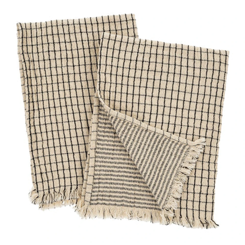 Stripe & Check Reversible Tea Towels S/2