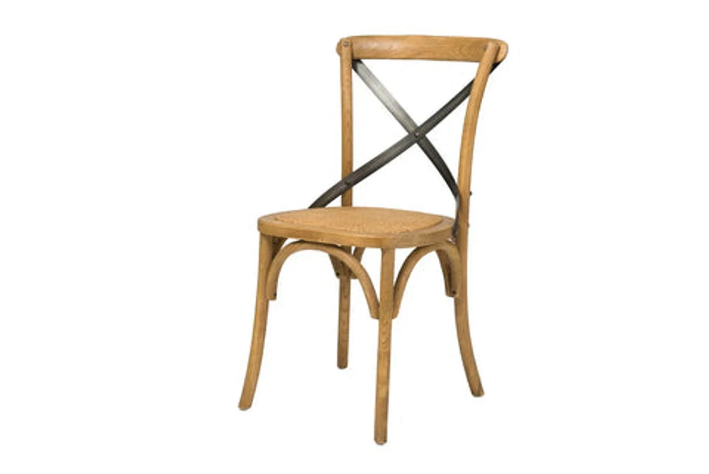 Cross Back Chair w/ Rattan Seat - Brown