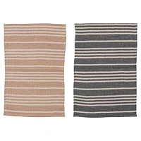 Cotton Double Cloth Striped Tea Towels w/ Jute & Wood Bead Tie- Set of