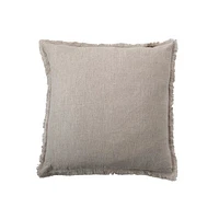 20" Square Stonewashed Linen Pillow w/ Fringe, Natural