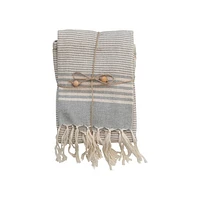 Woven Cotton Tea Towels w/ Stripes, Jute & Wood Bead Tie, 3 Styles, Se