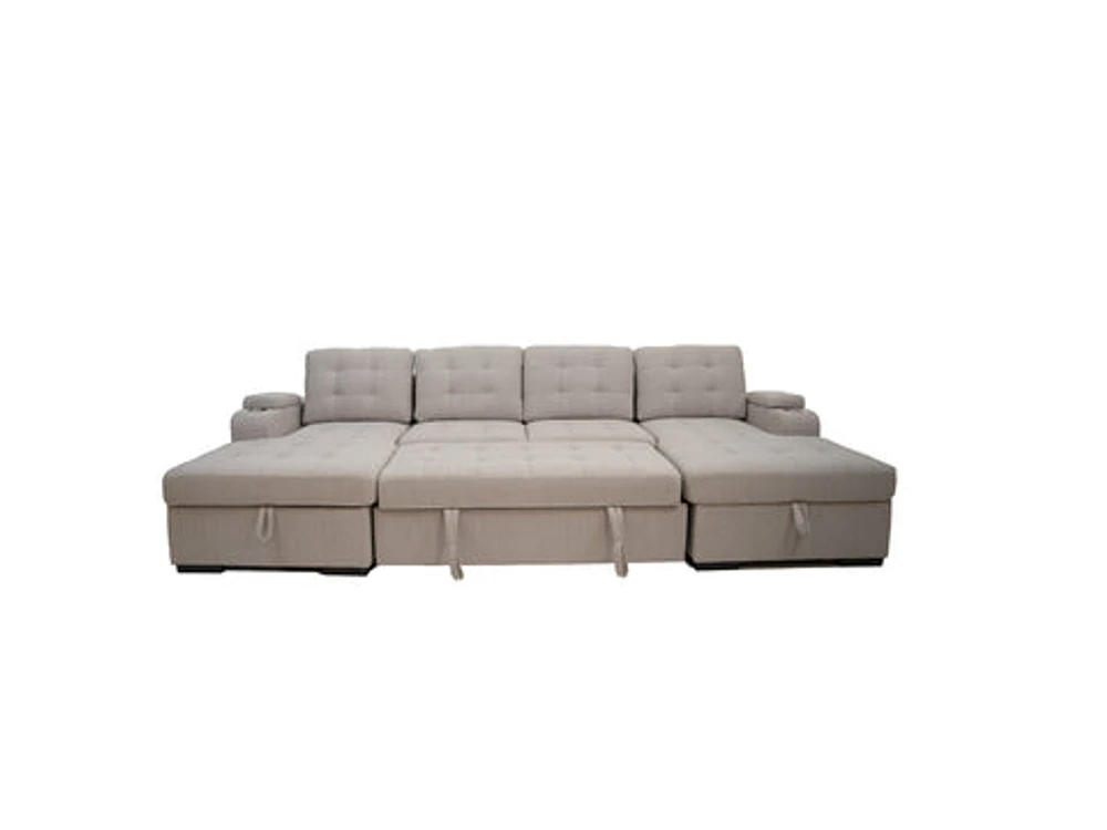 Alonso Sleeper U-shaped sectional with USB - Stone