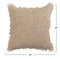 20" Melange Jute & Cotton Blend Pillow w/ Fringe, Polyester Fill