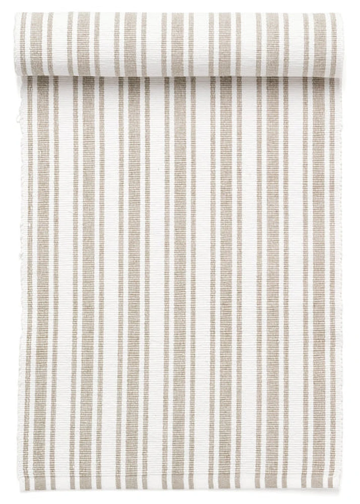 Ribbed Table Runner Cott Striped Taupe- White