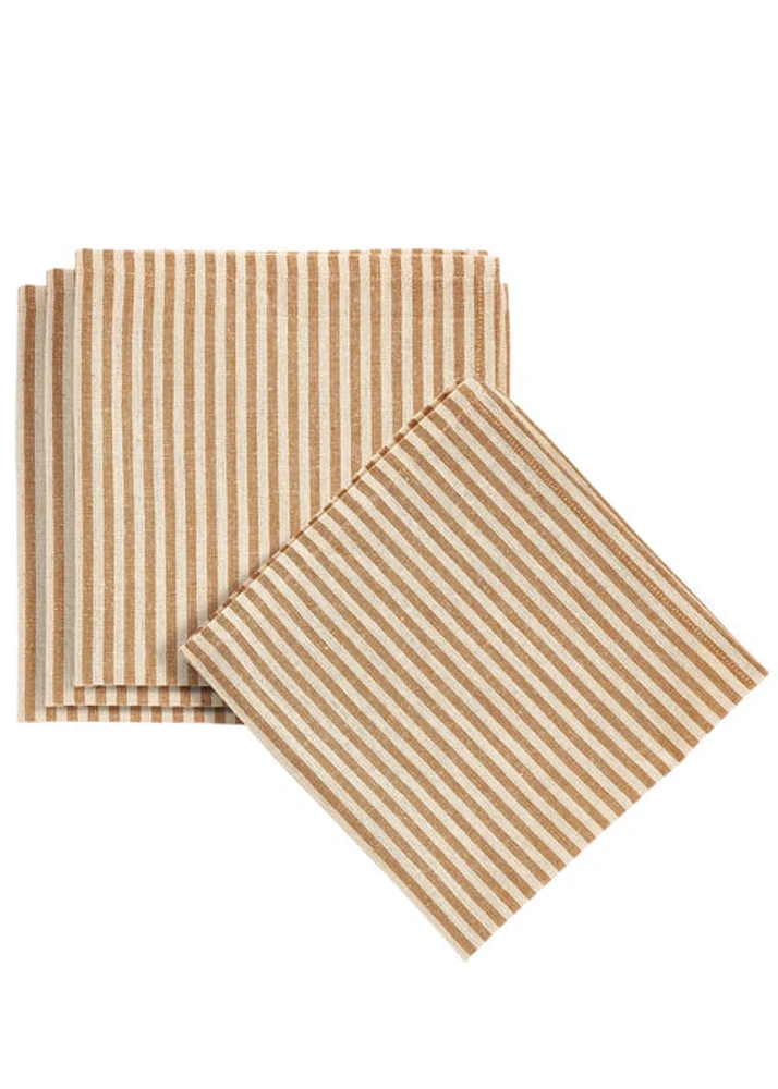 Napkins Cotton Woven Stripes Beige-Rust (Set of 4)