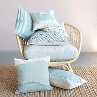 18" Woven Cotton Pillow & Eyelash Fringe