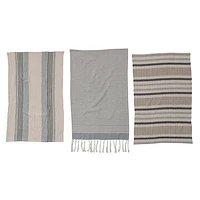 Woven Cotton Tea Towels w/ Stripes, Jute & Wood Bead Tie, 3 Styles, Se