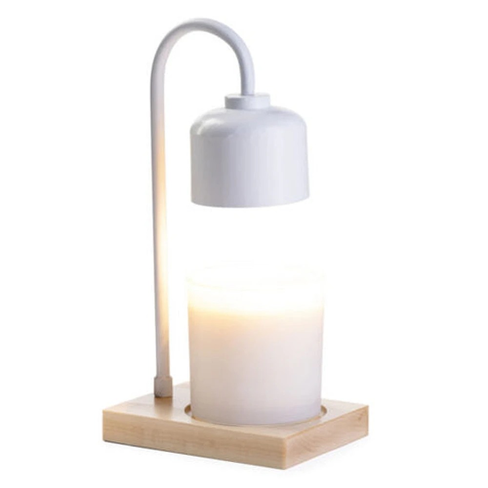 White & Wood Arched Candle Warmer Lamp