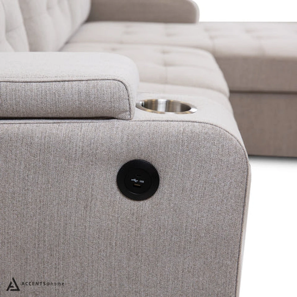 Alonso Sleeper Sectional with USB - Stone