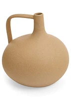 Vase Porcelain Textured W/ Handle Dark Beige