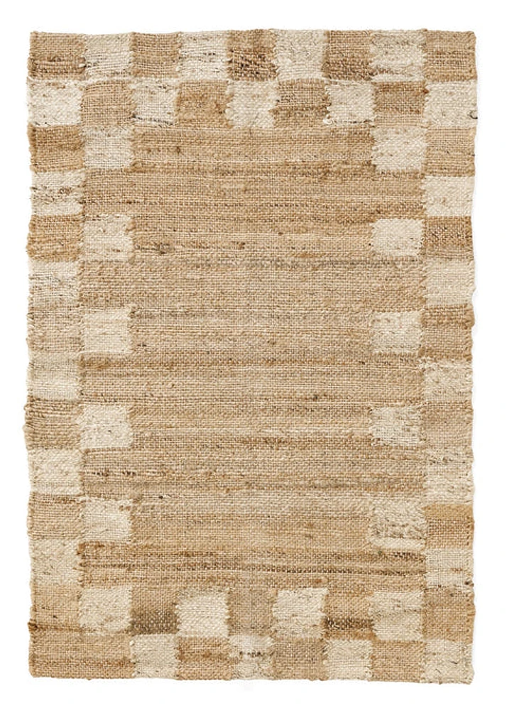 Rug Jute Handwoven Checkered Jute-off White