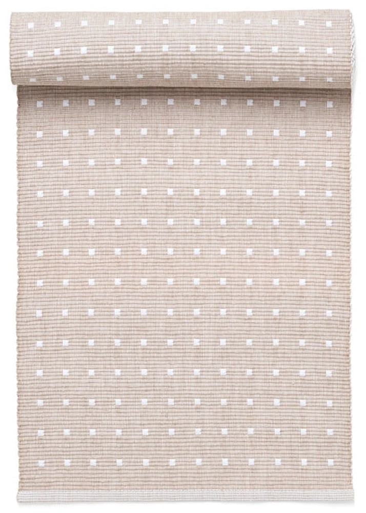 Dominika Rib Table Runner Ct Polka Dots Taupe-white