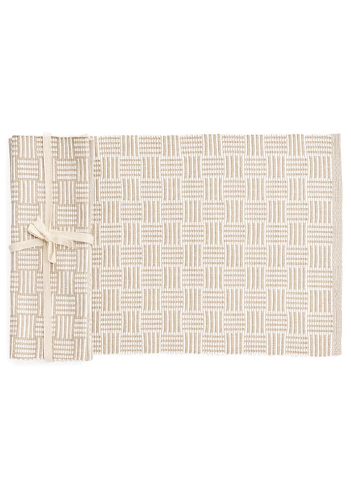 Delacruz Rib Placemat Cotton Geo Stripe Taupe-white - Set of 4