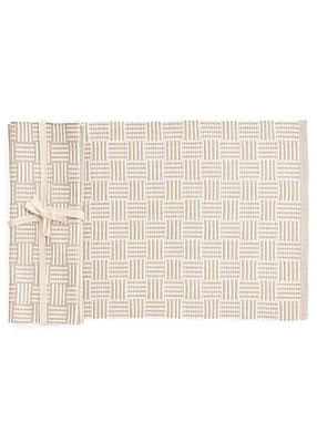 Delacruz Rib Placemat Cotton Geo Stripe Taupe-white - Set of 4