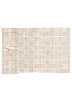 Delacruz Rib Placemat Cotton Geo Stripe Taupe-white - Set of 4