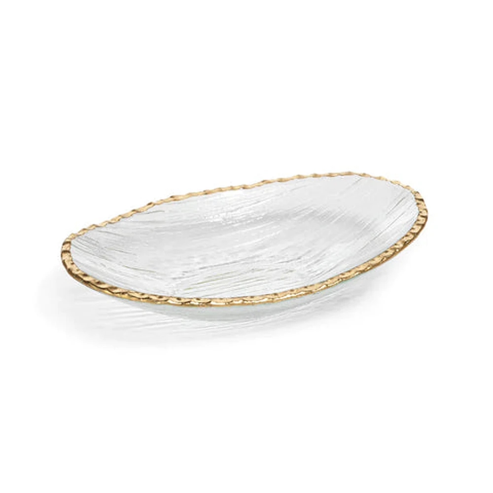 Cassiel Small Clear Textured Bowl with Jagged Gold Rim