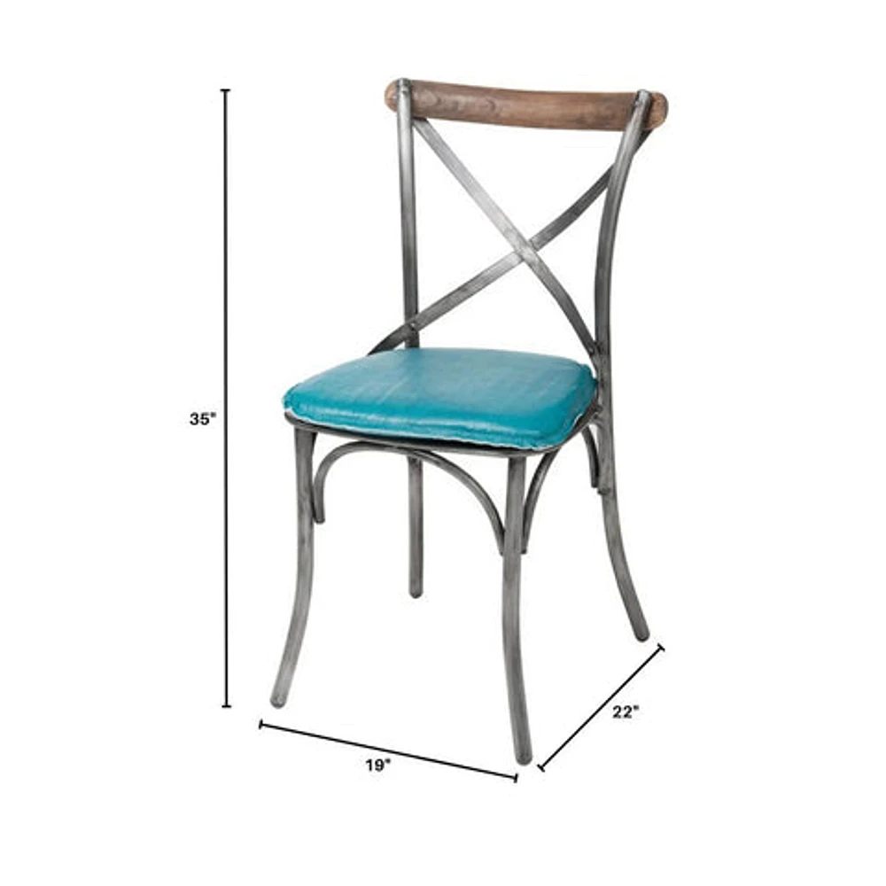 Metal Crossback Chair with Peacock Blue Seat Cushion