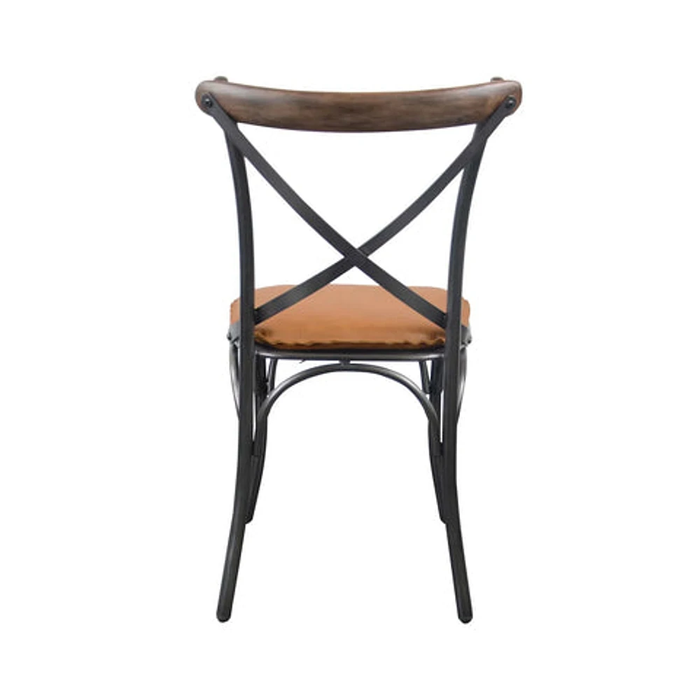 Metal Crossback Chair with Cognac Seat Cushion