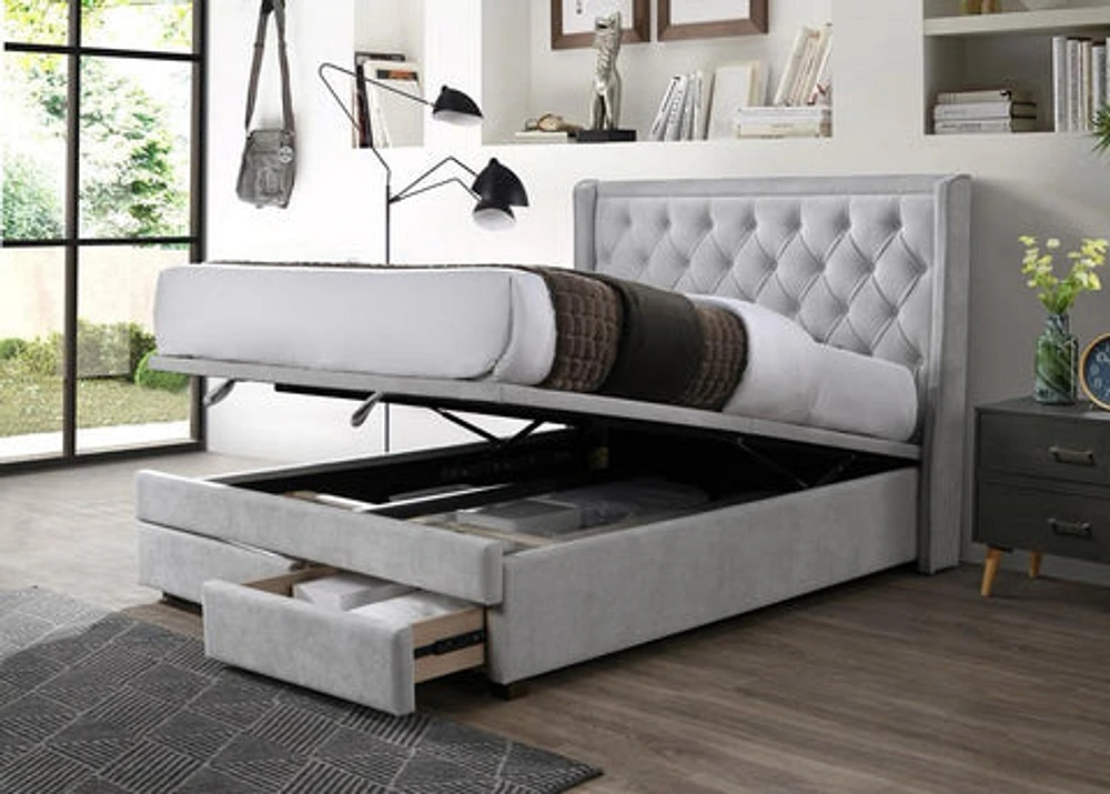 Camea Storage King Bed With Drawers - Light Grey