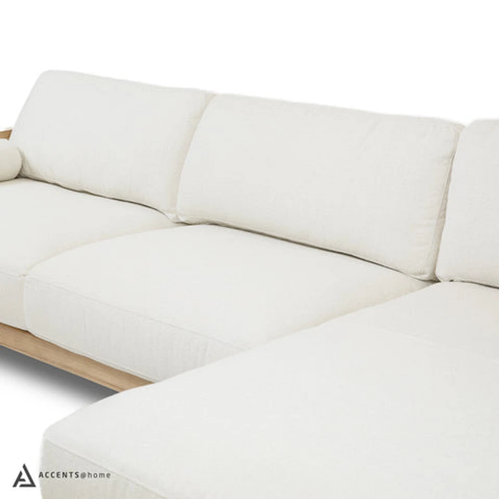 Cesca Solid Oak Wood and Fabric Sectional - Mellow Ivory