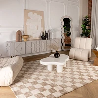 Leela Ivory Textured Wave Design Area Rug