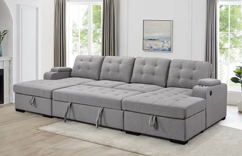 Alonso Sleeper U-shaped sectional with USB - Stone